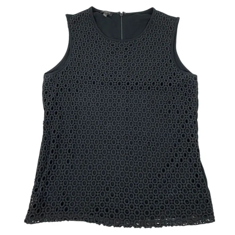 Talbots Sleeveless Crochet Eyelet Stretch Black Knit Top size Medium Petite